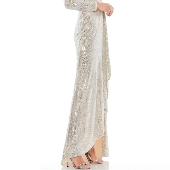 MAC DUGGAL 26395 SEQUIN FAUX WRAP SILVER EVENING GOWN sz 10 - Picture 6 of 8